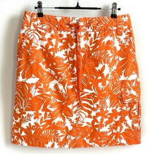 Liz‎ Claiborne Women's 8P Orange & White Floral Cotton Twill Short Skirt Pockets